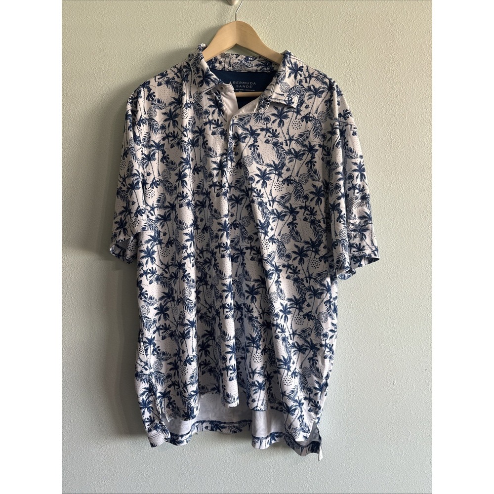 Bermuda Sands Men's XXL Golf Polo Shirt Blue White Palm Tropical Vacation